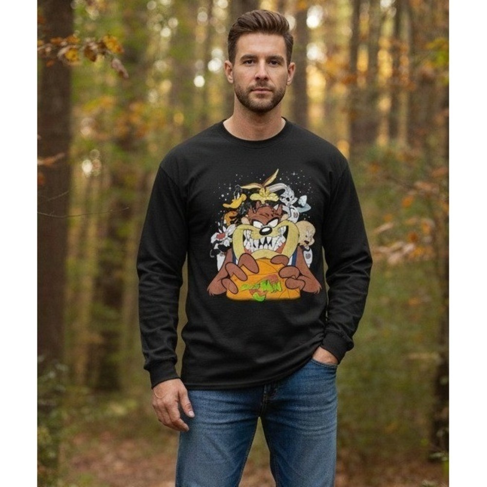 Space Jam Long Sleeve Shirt Men's L Looney Tunes Graphic Bugs Bunny Taz Daffy